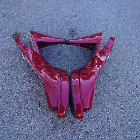 Antonio Melani Haleen Red Patent Slingback Peep Toe Platform Dress Heels 9.5 - Picture 5 of 8